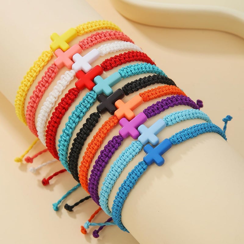 SCRDPRAD Adjustable Handmade Cross Braided Rope Bracelet for Christian Colorful Matching Couple Charm Jewelry Inspirational Religious Woven Bracelet Birthday Easter Thanksgiving Christmas Gifts - Image 2